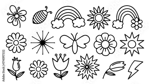 set of floral elements