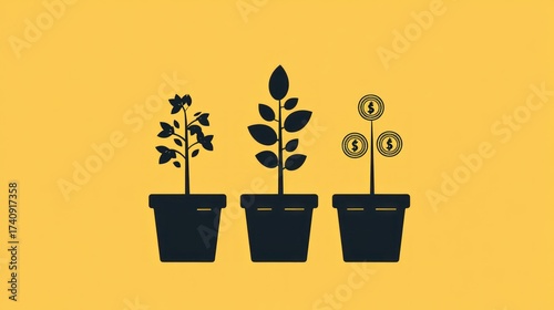 Money plant growth stages, investment, finance, yellow background, business concept (1)