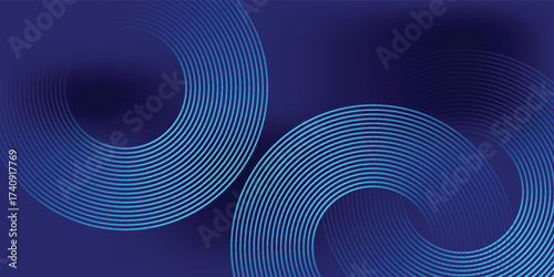 Abstract blue glowing geometric lines on dark blue background. Modern shiny blue circle lines pattern. Futuristic technology concept. Suit for cover, poster, banner, brochure