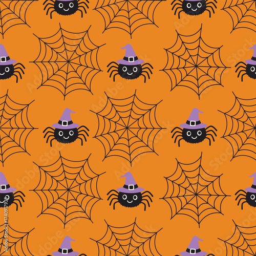 halloween cute spider seamless pattern