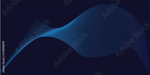 Dark abstract background with glowing wave. Shiny moving lines design element. Modern purple blue gradient flowing wave lines. technology concept. Vector illustration