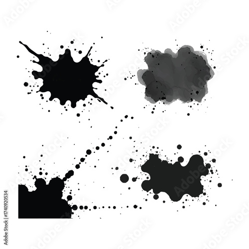 Ink blot collection watercolor blots black stain splashes artistic spots