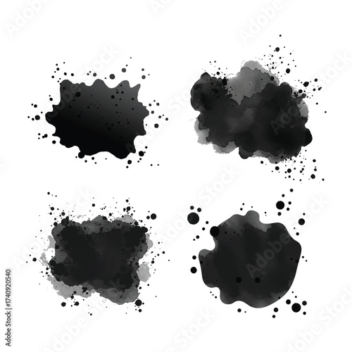 Ink blot collection watercolor blots black stain splashes artistic spots