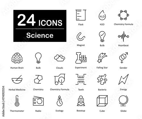 These are 24 beautiful small, pixel perfect science and experiment interface vector icons.