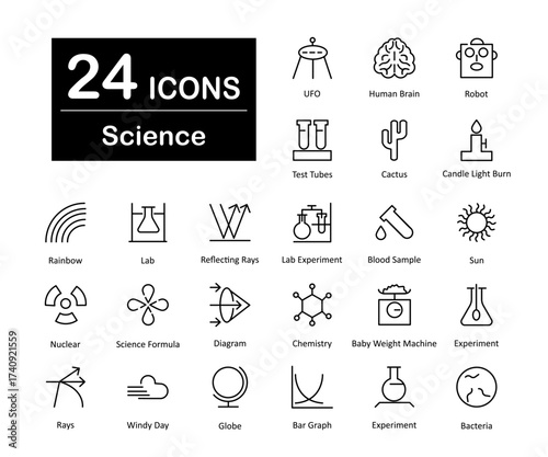These are 24 beautiful small, pixel perfect science and experiment interface vector icons.