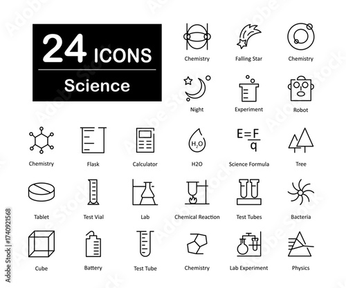 These are 24 beautiful small, pixel perfect science and experiment interface vector icons.