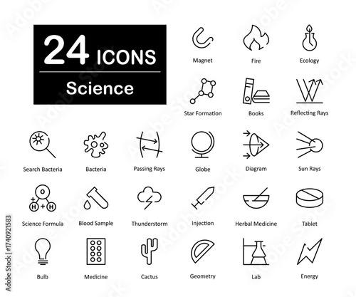 These are 24 beautiful small, pixel perfect science and experiment interface vector icons.