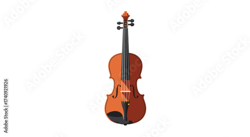 Illustration of a Classic Brown Wooden Violin with Black Strings.