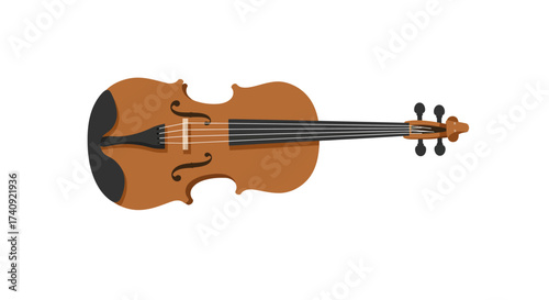 Illustration of a Brown Violin with Black Strings and Details.