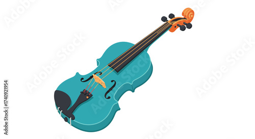 Stylized Teal Violin with Orange Scroll and Black Accents.