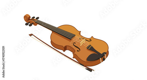 Cartoon Violin with Bow Musical Instrument Illustration.