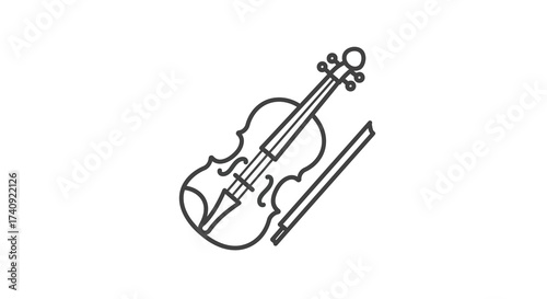 Minimalist Violin and Bow Outline Illustration for Musical Concepts.