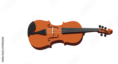 Illustration of a Classic Wooden Violin with Strings and Tuning Pegs.