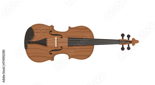 Illustration of a Wooden Violin with Black Strings and Tuning Pegs.