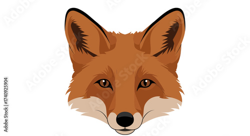 A stylized illustration of a fox's head, facing forward, with detailed fur and features