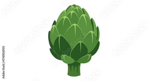 A graphic representation of a green artichoke on a white background, isolated