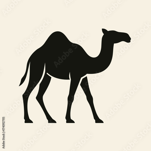 Camel silhouette illustration in black on light background with copy space