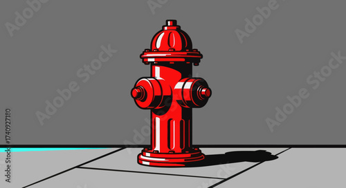 Vivid, stylized illustration of a fire hydrant on a gray tiled surface with a gray background