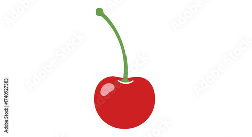 Isolated digital illustration of a single ripe cherry fruit with a green stem, perfect and vibrant