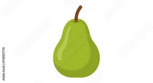 A vibrant, green pear, stylized in a minimalist, cartoonish fashion, sits on a white backdrop
