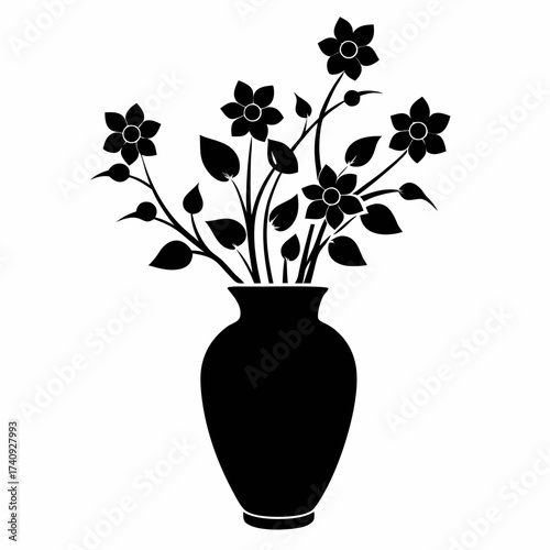 vase with flowers  silhouette vector white background