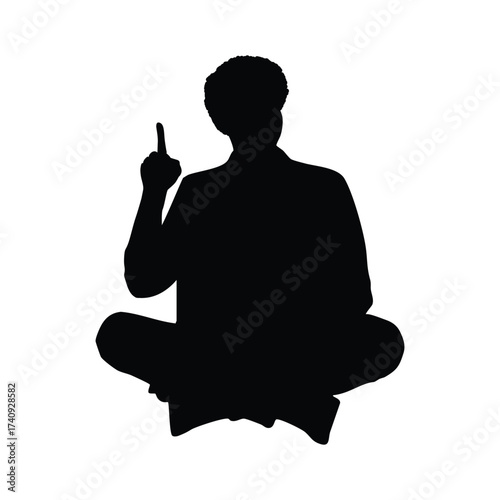 Silhouette of a Seated Person Pointing Upwards: Idea, Teaching, or Meditation