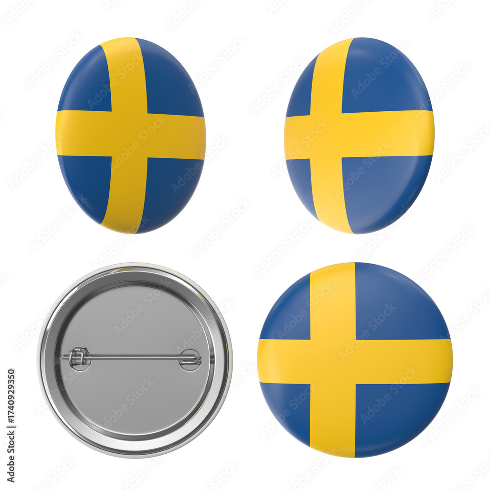 Fototapeta premium Swedish flag button badges in different views