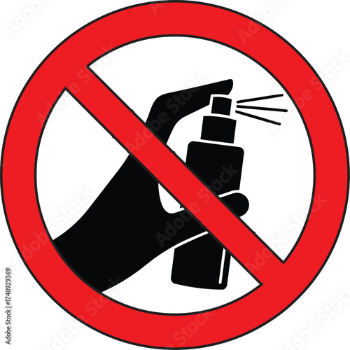 No Spraying Sign. Forbidden Aerosol Use Prohibition Symbol
