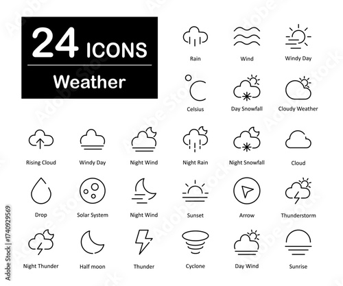 These are 24 beautiful small, pixel perfect weather interface vector icons.