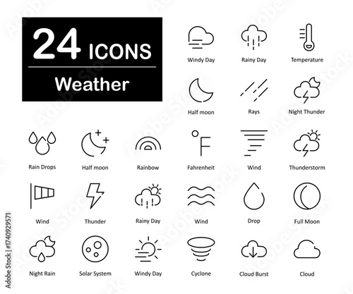 These are 24 beautiful small, pixel perfect weather interface vector icons.