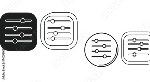 Vector illustration of set of slider control icons representing settings and adjustments