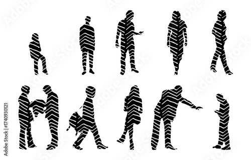 Vector illustration, Outline silhouettes of people, Contour drawing, people silhouette, Icon Set Isolated , Silhouette of sitting people, Architectural set
