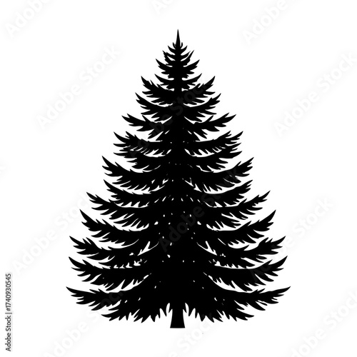 Vector art of a silhouette of a pine tree, , showcasing its conical shape and evergreen needles in a simple yet elegant design