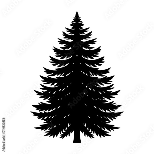 Vector art of a silhouette of a fir tree, , presenting its symmetrical form and dense foliage in a clean and minimalist style