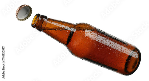Amber Glass Beer Bottle with Cap Removed brown