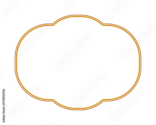 Golden realistic 3d frame in oriental style. Luxury shining vignette, Arabic window. Indian decorative element, morocco shape. Vintage realistic ornamental border. Vector for certificate, label, stamp