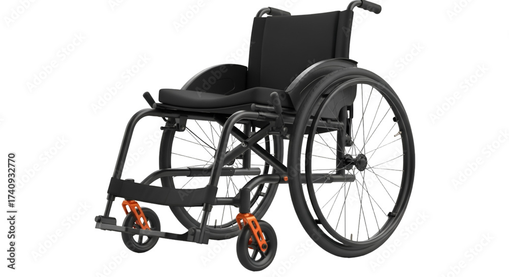 Fototapeta premium Modern Black Wheelchair with Orange Accents graphic