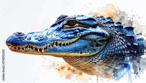 Blue Alligator Watercolor Portrait