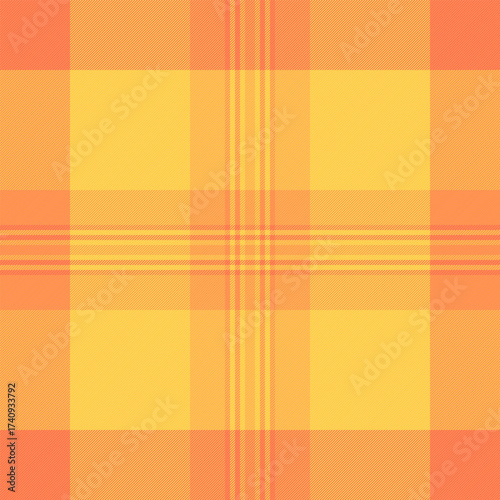 Warmtoned plaid pattern with intersecting lines in shades of yellow and orange. Perfect for backgrounds, textiles, or designs requiring a classic, textured feel.