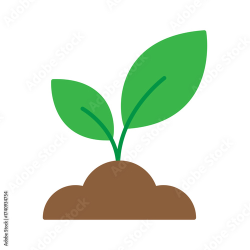 Young seedling growing in soil flat icon. Environmental growth and nature conservation symbol