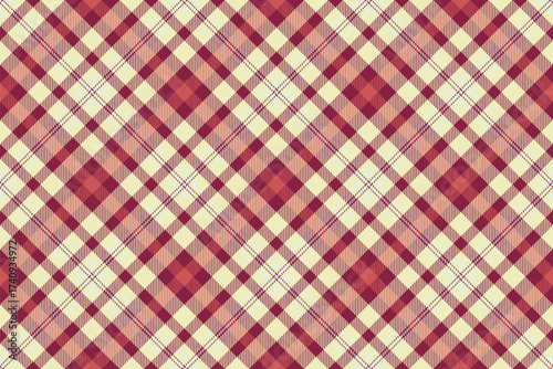 National seamless background fabric, cell textile plaid check. Pixel vector pattern texture tartan in red and light colors.