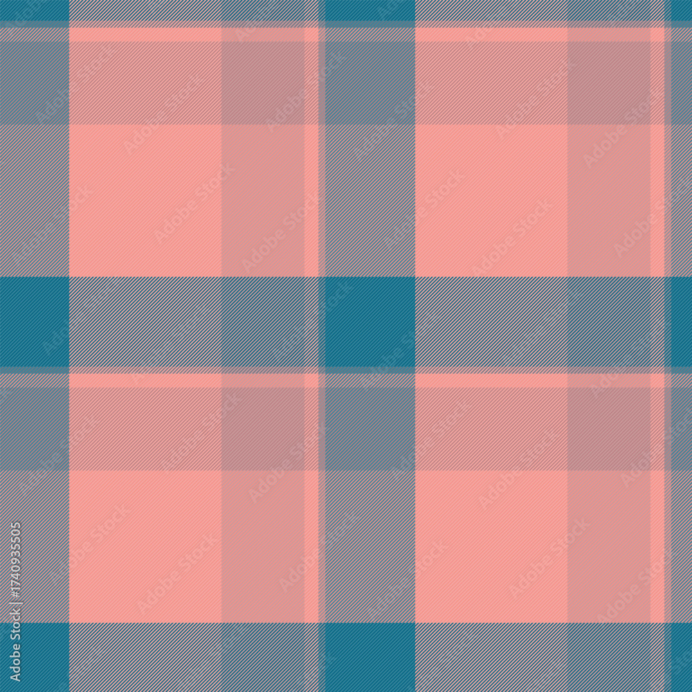 Fototapeta premium Christmas ornament check background texture, volume vector textile plaid. Silk tartan pattern fabric seamless in red and cyan colors.