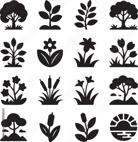 set of floral elements