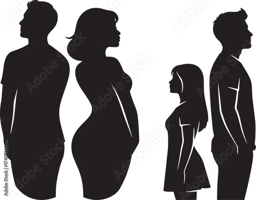 Family Relationship Silhouettes: Pregnant Couple and Father with Daughter
