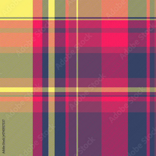 Vibrant plaid pattern with interlacing pink, yellow, and navy. Classic, yet modern textile design. Perfect for backgrounds, web design, and fashion projects.