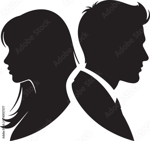 Broken Relationship Silhouette Vector of Couple Separating
