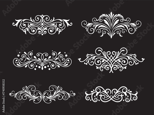 Elegant Floral Ornament Collection on Black Background