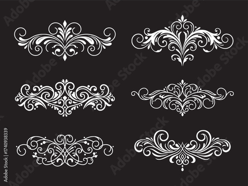 Elegant Floral Ornament Collection on Black Background