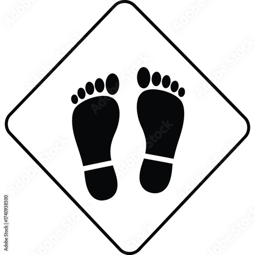 Barefoot Crossing Sign footprint warning symbol icon road street walk caution attention safety pedestrian feet trail path direction