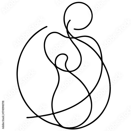 Abstract minimalist line art depicting a person within a circular shape on a white background design style